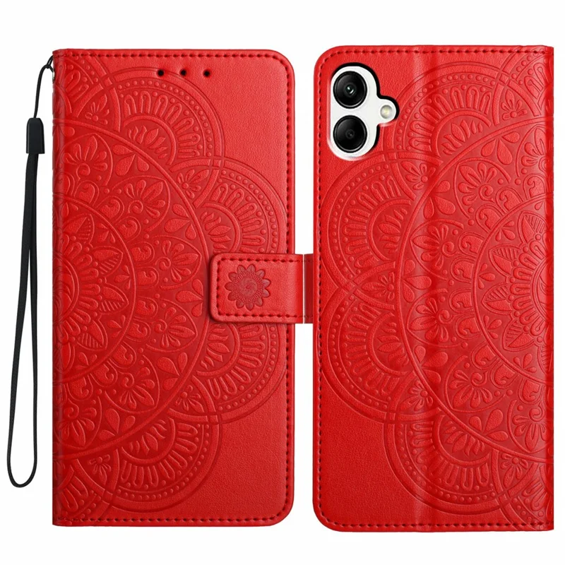 For Samsung Galaxy A07 Leather Case with Card Slots Mandala Pattern Phone Cover Stand - Red