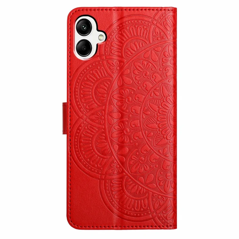 For Samsung Galaxy A07 Leather Case with Card Slots Mandala Pattern Phone Cover Stand - Red