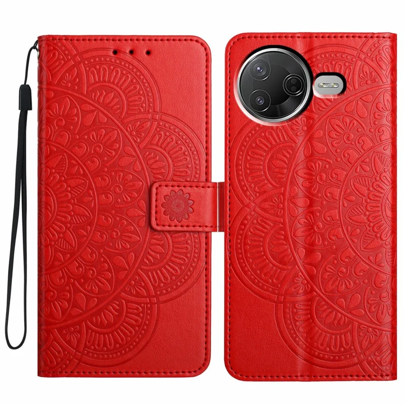 Cover in Pelle per Xiaomi Poco F7 Pro 5G / F7 Ultra 5G / Redmi K80 5G / K80 Pro 5G Modello Mandala con Supporto e Slot per Carte - Rosso