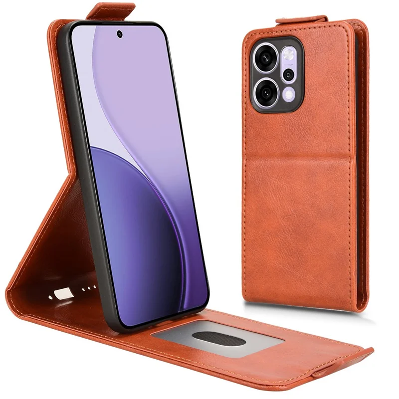 Für Oppo Reno14 5G (Global) Standhülle Magnetverschluss Vertikale Klapp-Lederhülle mit Kartenhalter - Orange