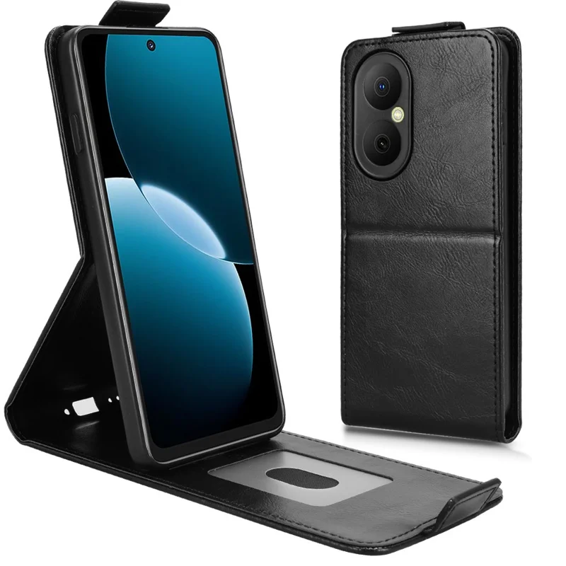 Für Huawei Nova Y73 4G / Enjoy 80 Ständer Magnetverschluss Vertikale Klapphülle Ledertasche mit Kartenfach - Schwarz