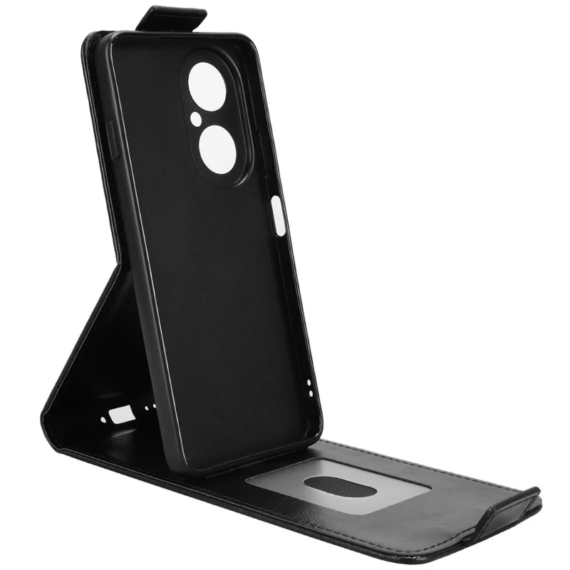 Für Huawei Nova Y73 4G / Enjoy 80 Ständer Magnetverschluss Vertikale Klapphülle Ledertasche mit Kartenfach - Schwarz