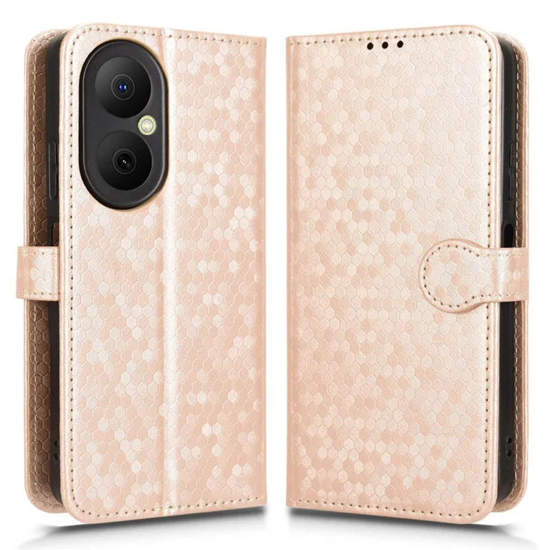 For Huawei Nova Y73 4G  /  Enjoy 80 Wallet Case Dot Pattern Imprint PU Leather Phone Cover with Wrist Strap - Rose Gold