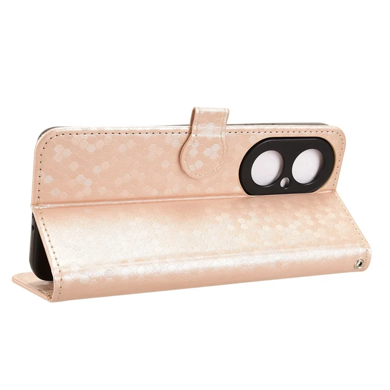 For Huawei Nova Y73 4G  /  Enjoy 80 Wallet Case Dot Pattern Imprint PU Leather Phone Cover with Wrist Strap - Rose Gold