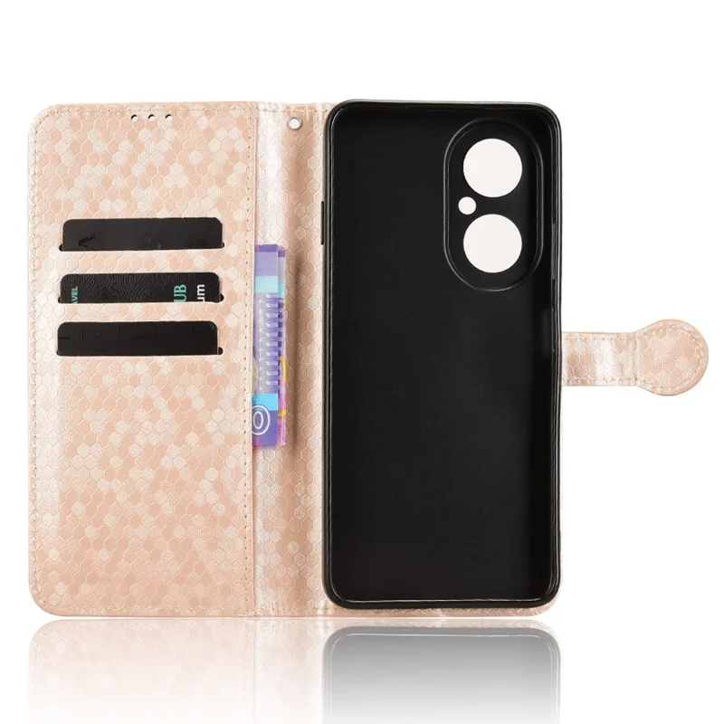 For Huawei Nova Y73 4G  /  Enjoy 80 Wallet Case Dot Pattern Imprint PU Leather Phone Cover with Wrist Strap - Rose Gold