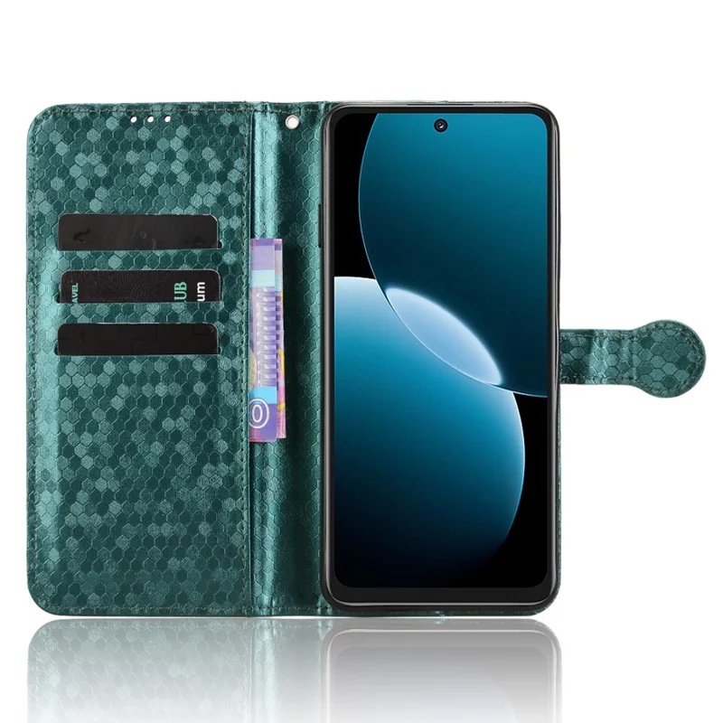 For Huawei Nova Y73 4G  /  Enjoy 80 Wallet Case Dot Pattern Imprint PU Leather Phone Cover with Wrist Strap - Green