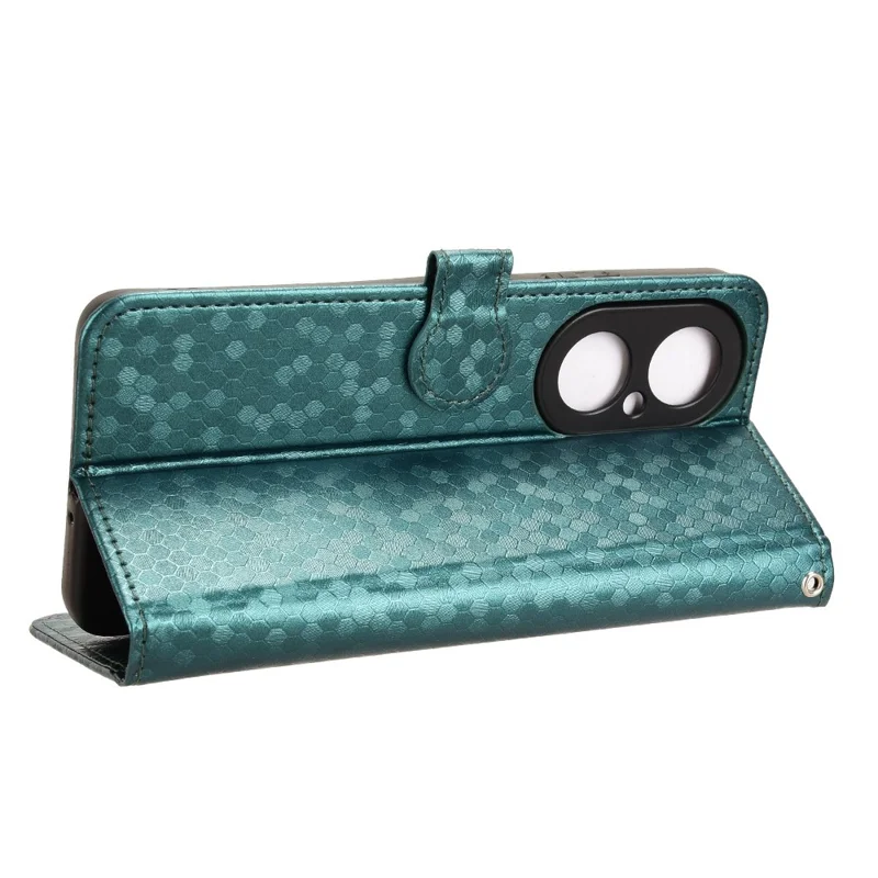 For Huawei Nova Y73 4G  /  Enjoy 80 Wallet Case Dot Pattern Imprint PU Leather Phone Cover with Wrist Strap - Green