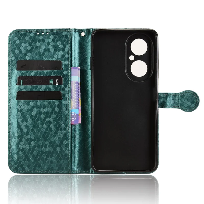 For Huawei Nova Y73 4G  /  Enjoy 80 Wallet Case Dot Pattern Imprint PU Leather Phone Cover with Wrist Strap - Green