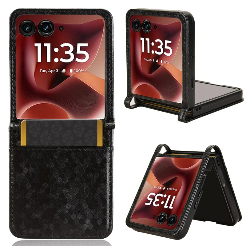 Funda para Motorola Razr 60 Ultra 5G con Ranura para Tarjeta, Patrón de Puntos, Carcasa de PC + Cuero PU - Negro