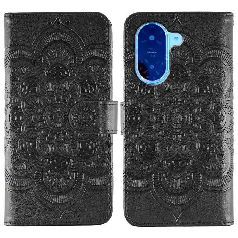 Per Xiaomi Redmi A5 4G (171,7 mm) / Poco C71 4G Cover in Pelle PU con Design Mandala Stampato Portafoglio con Cinturino da Polso - Nero