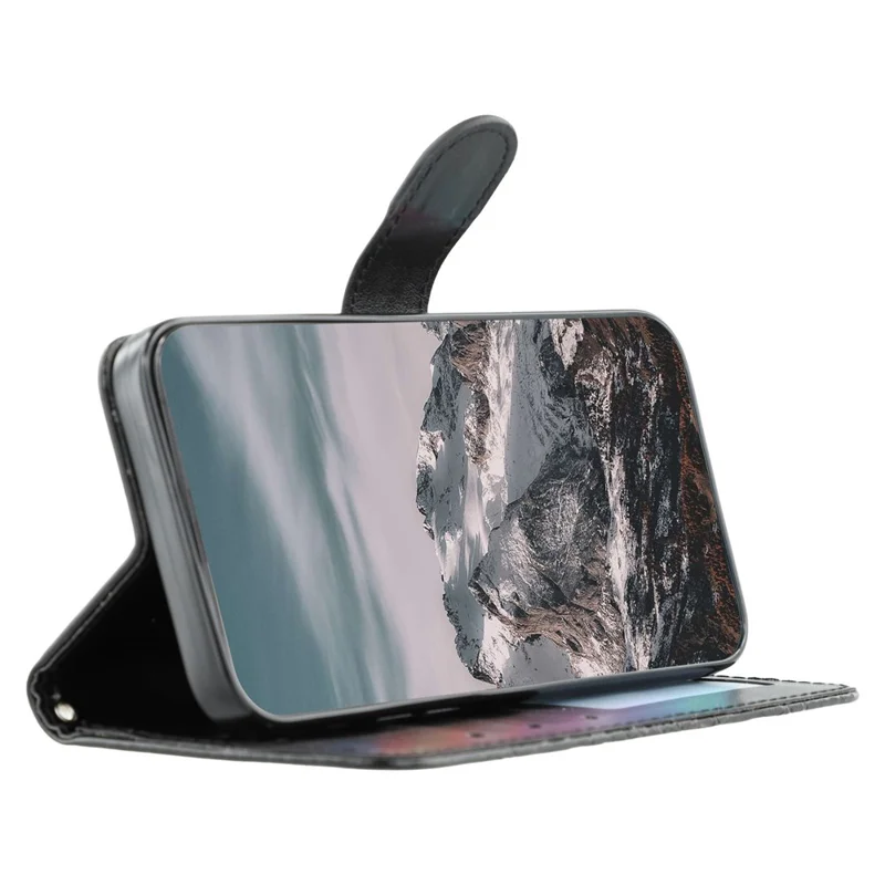 Per Xiaomi Redmi A5 4G (171,7 mm) / Poco C71 4G Cover in Pelle PU con Design Mandala Stampato Portafoglio con Cinturino da Polso - Nero