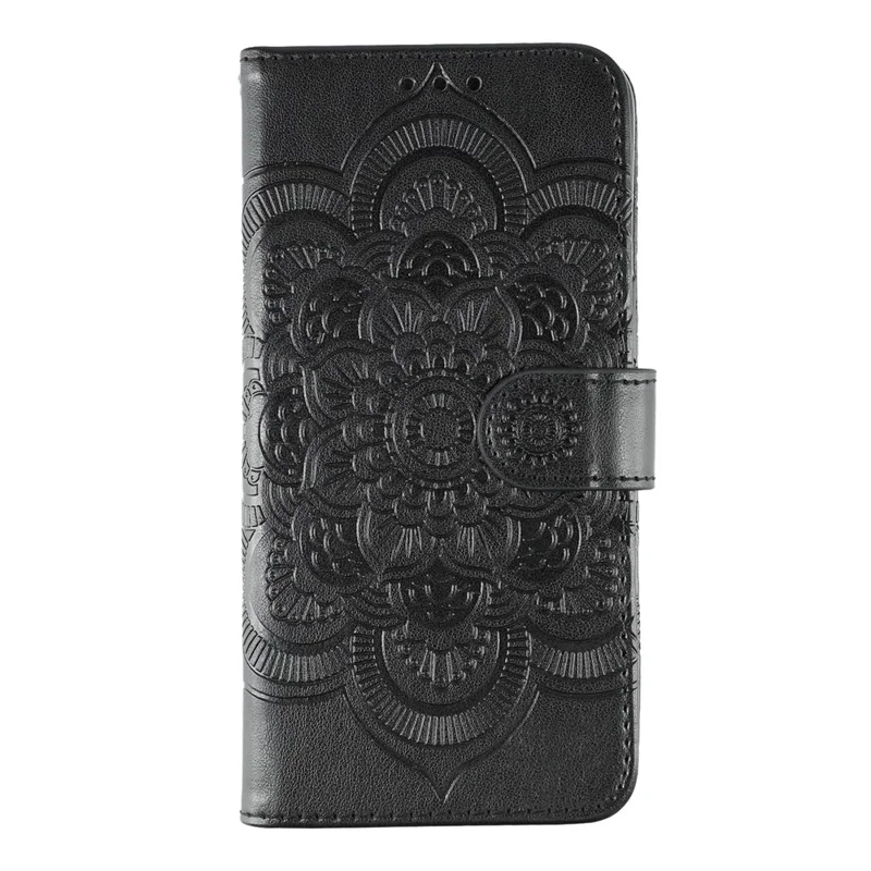 Per Xiaomi Redmi A5 4G (171,7 mm) / Poco C71 4G Cover in Pelle PU con Design Mandala Stampato Portafoglio con Cinturino da Polso - Nero