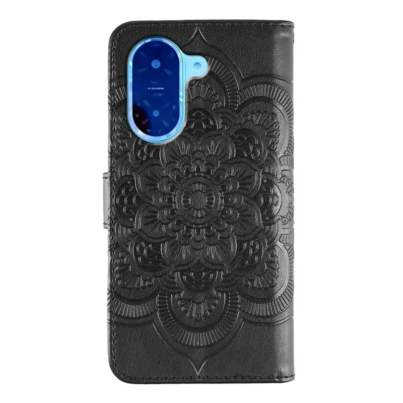 Per Xiaomi Redmi A5 4G (171,7 mm) / Poco C71 4G Cover in Pelle PU con Design Mandala Stampato Portafoglio con Cinturino da Polso - Nero