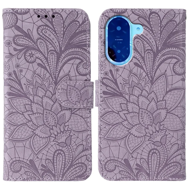 For Xiaomi Redmi A5 4G (171.7mm) / Poco C71 4G Case Lace Flowers PU Leather Flip Wallet Phone Cover with Wrist Strap - Purple