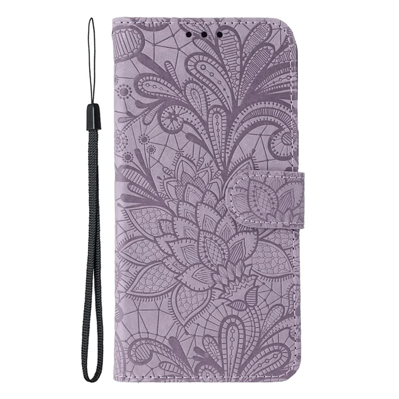 For Xiaomi Redmi A5 4G (171.7mm) / Poco C71 4G Case Lace Flowers PU Leather Flip Wallet Phone Cover with Wrist Strap - Purple