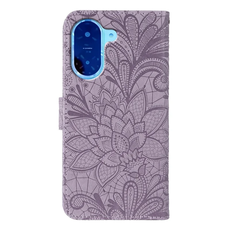 For Xiaomi Redmi A5 4G (171.7mm) / Poco C71 4G Case Lace Flowers PU Leather Flip Wallet Phone Cover with Wrist Strap - Purple