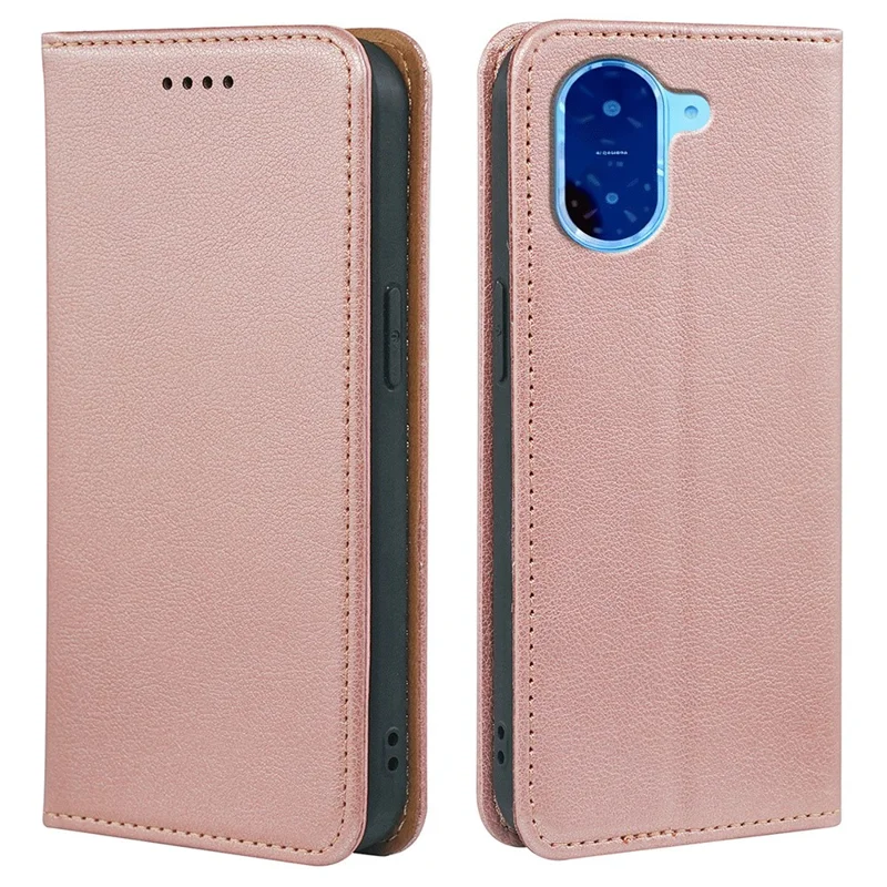 Capa Carteira para Xiaomi Redmi A5 4G (171,7mm) / Poco C71 4G com Bloqueio RFID, Couro, Fechamento Magnético Forte - Dourado Rose