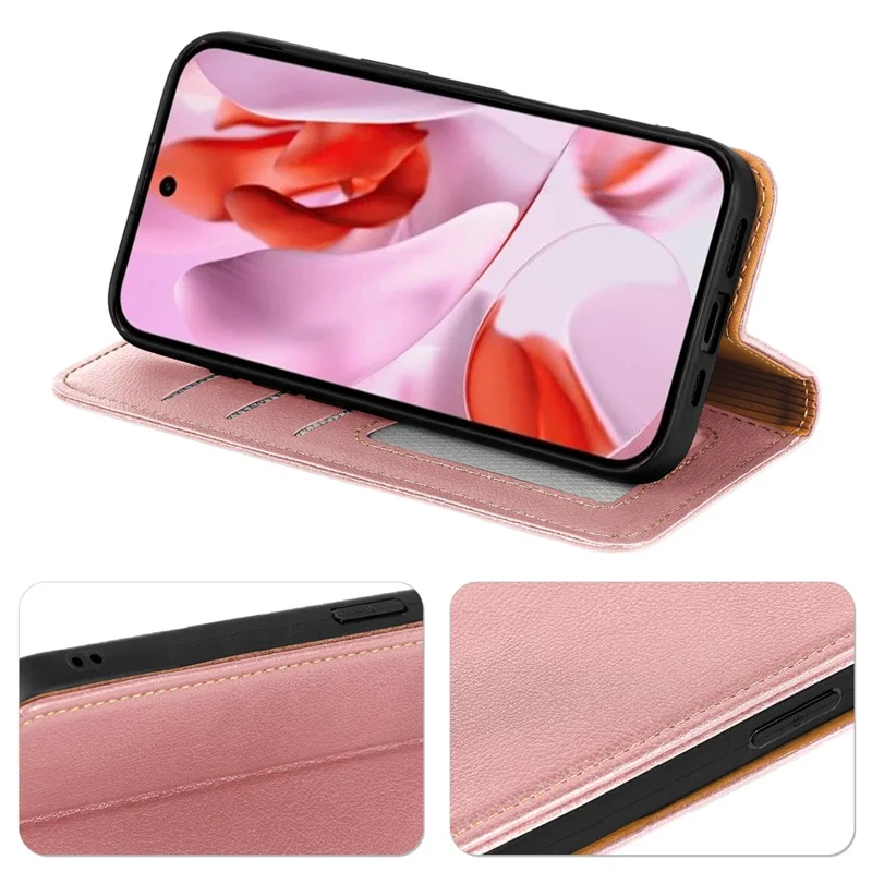 Capa Carteira para Xiaomi Redmi A5 4G (171,7mm) / Poco C71 4G com Bloqueio RFID, Couro, Fechamento Magnético Forte - Dourado Rose