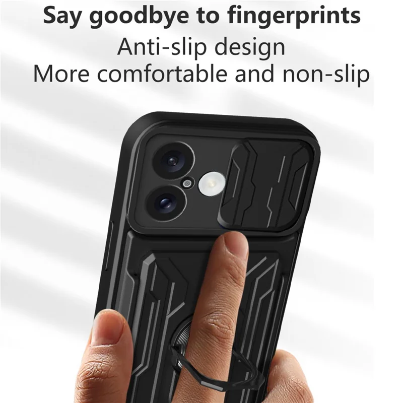 Bulk Purchasing For iPhone 16 Case PC + TPU Kickstand Phone Back Cover with Camera Slider - Black