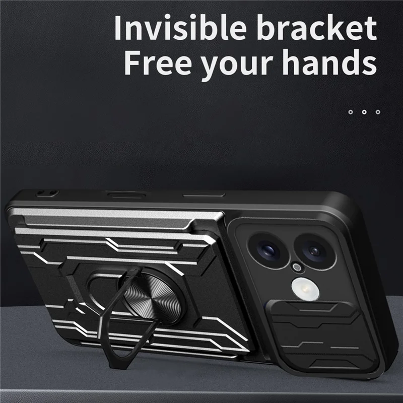 Bulk Purchasing For iPhone 16 Case PC + TPU Kickstand Phone Back Cover with Camera Slider - Black