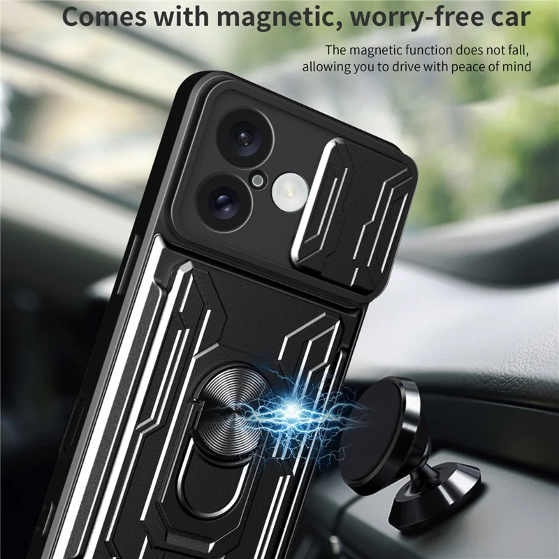Bulk Purchasing For iPhone 16 Case PC + TPU Kickstand Phone Back Cover with Camera Slider - Black