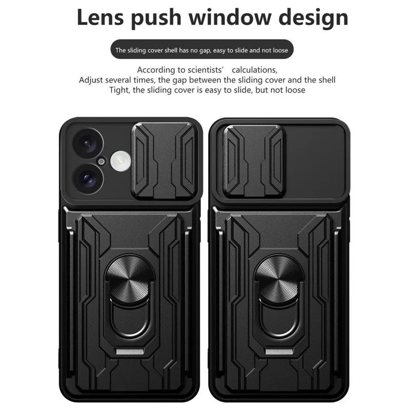 Bulk Purchasing For iPhone 16 Case PC + TPU Kickstand Phone Back Cover with Camera Slider - Black
