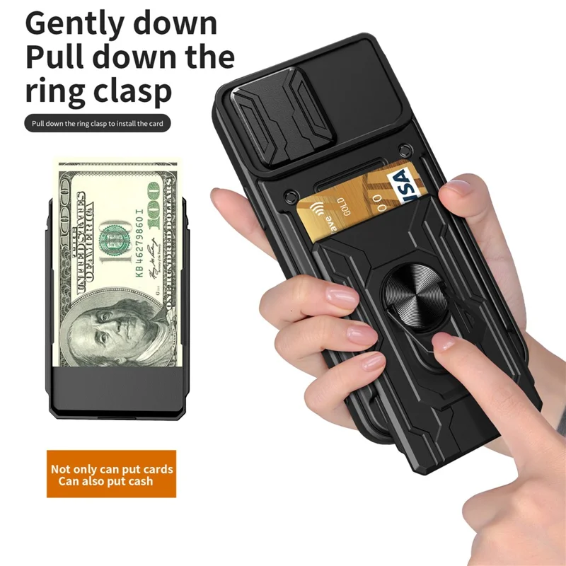 Bulk Purchasing For iPhone 16 Case PC + TPU Kickstand Phone Back Cover with Camera Slider - Black