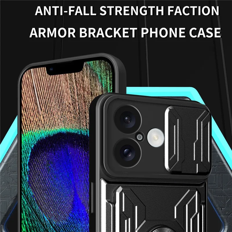 Bulk Purchasing For iPhone 16 Case PC + TPU Kickstand Phone Back Cover with Camera Slider - Black