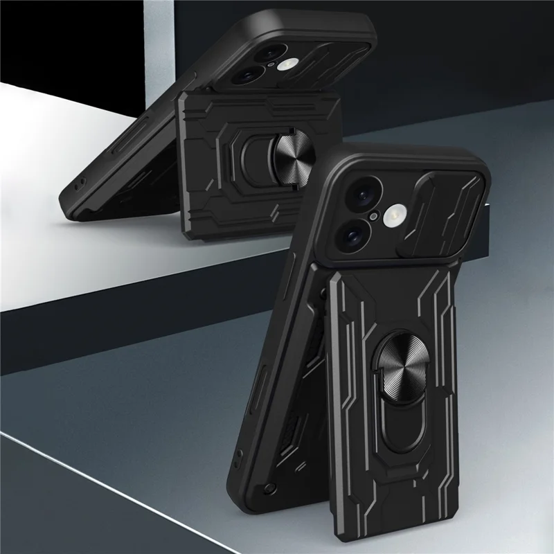 Bulk Purchasing For iPhone 16 Case PC + TPU Kickstand Phone Back Cover with Camera Slider - Black