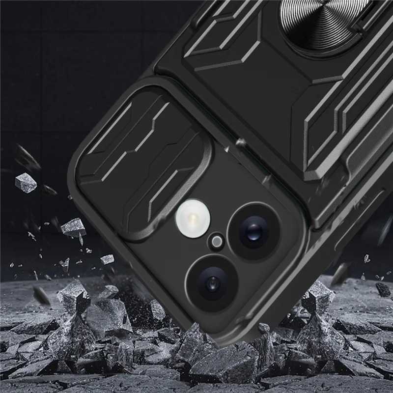 Bulk Purchasing For iPhone 16 Case PC + TPU Kickstand Phone Back Cover with Camera Slider - Black