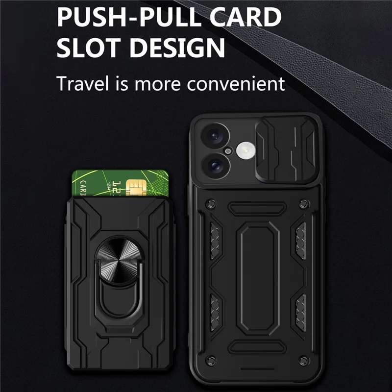 Bulk Purchasing For iPhone 16 Case PC + TPU Kickstand Phone Back Cover with Camera Slider - Black