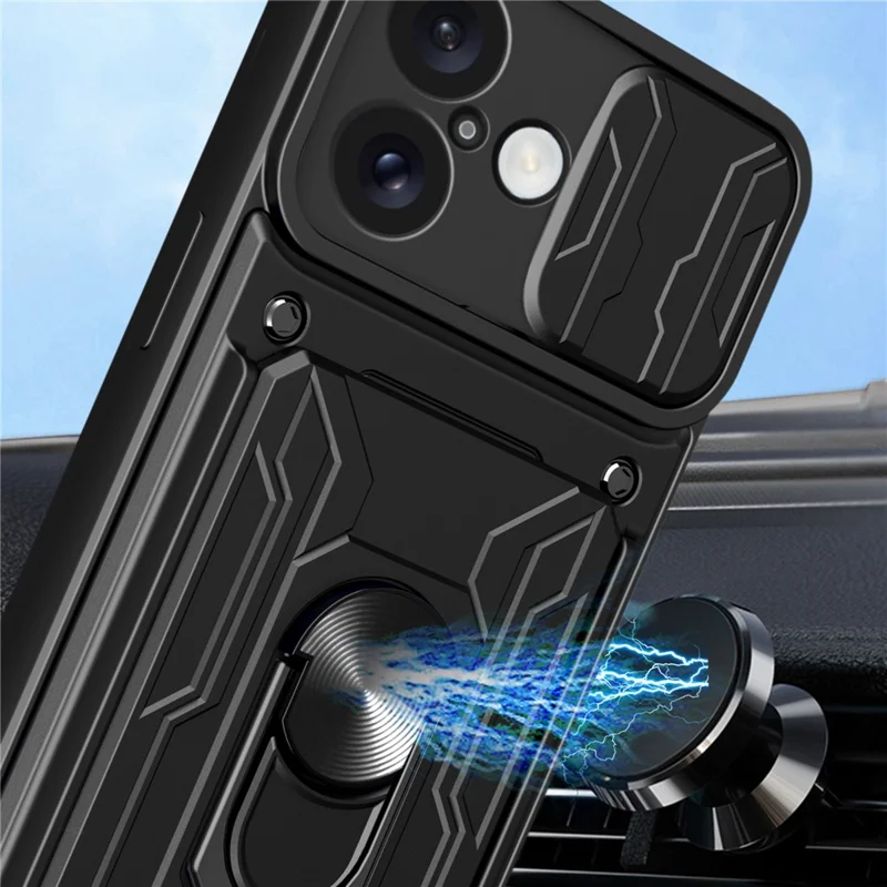 Bulk Purchasing For iPhone 16 Plus Case PC + TPU Kickstand Phone Back Cover with Camera Slider - Black