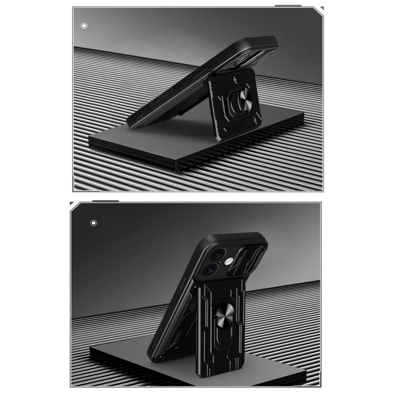 Bulk Purchasing For iPhone 16 Plus Case PC + TPU Kickstand Phone Back Cover with Camera Slider - Black