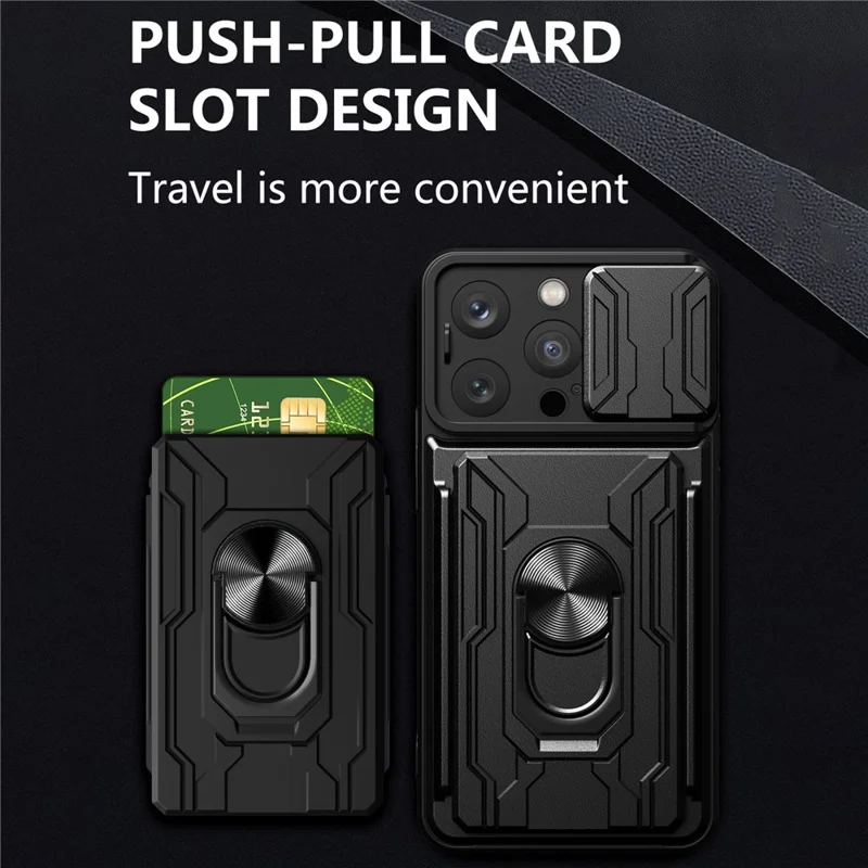 Bulk Purchasing For iPhone 16 Pro Case PC + TPU Kickstand Phone Back Cover with Camera Slider - Black