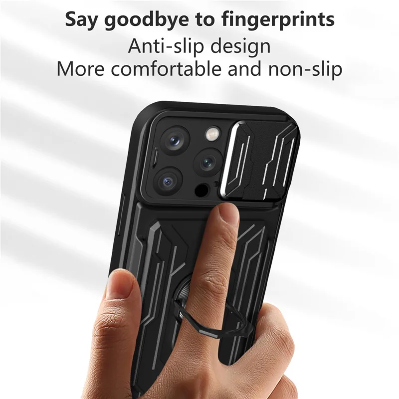 Bulk Purchasing For iPhone 16 Pro Case PC + TPU Kickstand Phone Back Cover with Camera Slider - Black