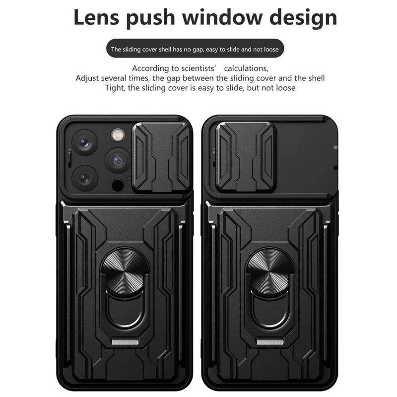 Bulk Purchasing For iPhone 16 Pro Case PC + TPU Kickstand Phone Back Cover with Camera Slider - Black