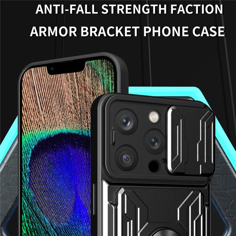 Bulk Purchasing For iPhone 16 Pro Case PC + TPU Kickstand Phone Back Cover with Camera Slider - Black