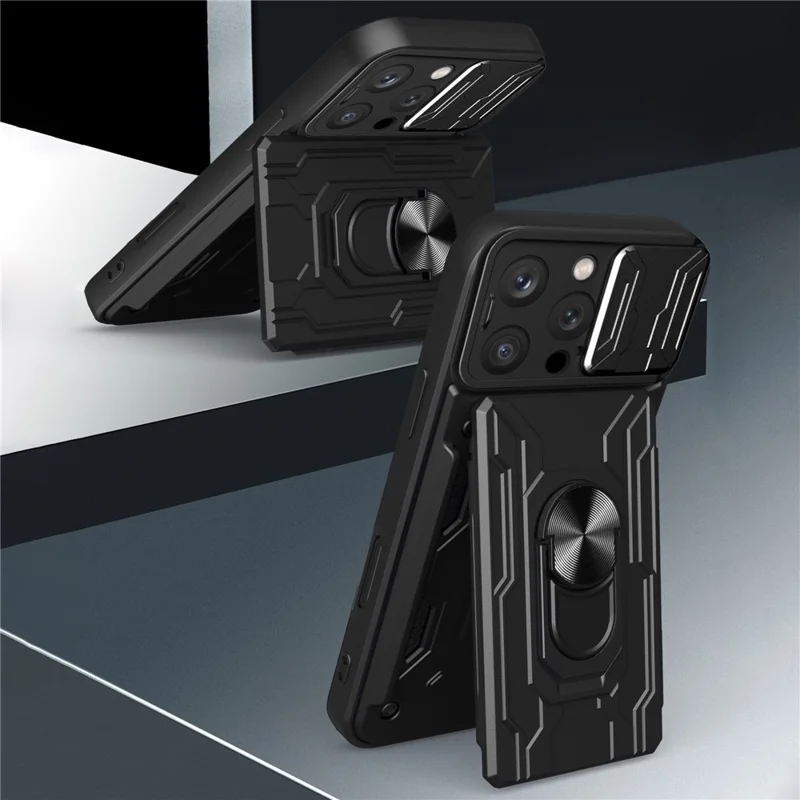 Bulk Purchasing For iPhone 16 Pro Case PC + TPU Kickstand Phone Back Cover with Camera Slider - Black