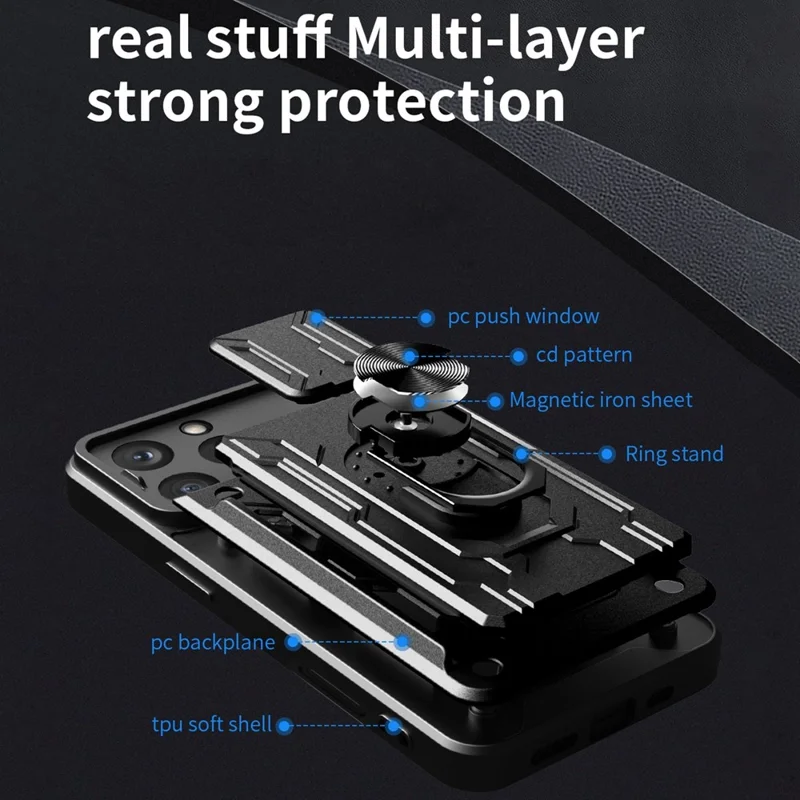 Bulk Purchasing For iPhone 16 Pro Case PC + TPU Kickstand Phone Back Cover with Camera Slider - Blackish Green