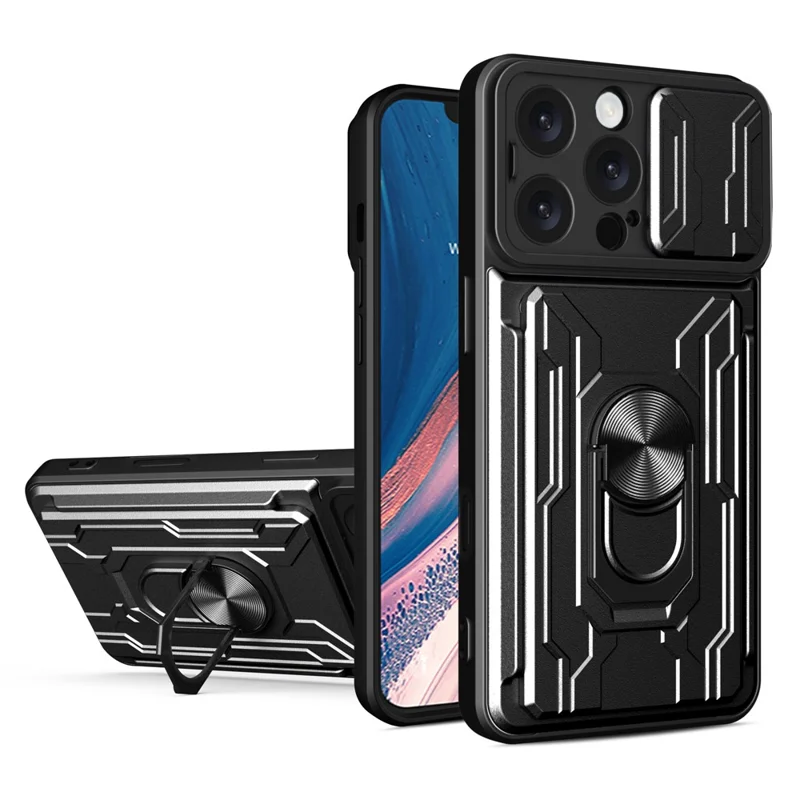 Bulk Purchasing For iPhone 16 Pro Max Case PC + TPU Kickstand Phone Back Cover with Camera Slider - Black