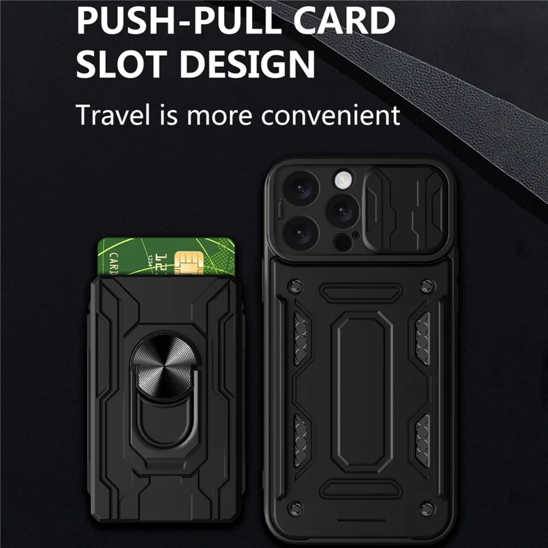 Bulk Purchasing For iPhone 16 Pro Max Case PC + TPU Kickstand Phone Back Cover with Camera Slider - Black