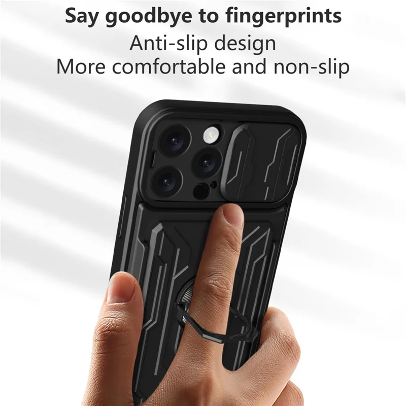Bulk Purchasing For iPhone 16 Pro Max Case PC + TPU Kickstand Phone Back Cover with Camera Slider - Black