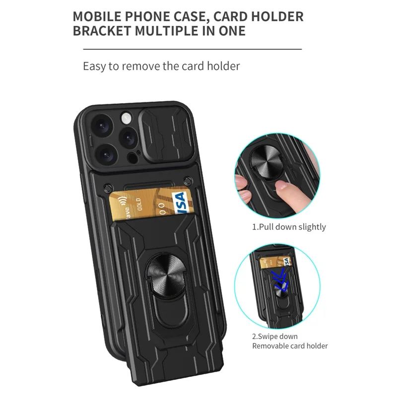 Bulk Purchasing For iPhone 16 Pro Max Case PC + TPU Kickstand Phone Back Cover with Camera Slider - Black