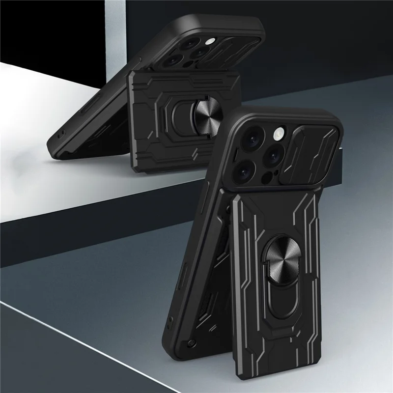Bulk Purchasing For iPhone 16 Pro Max Case PC + TPU Kickstand Phone Back Cover with Camera Slider - Black