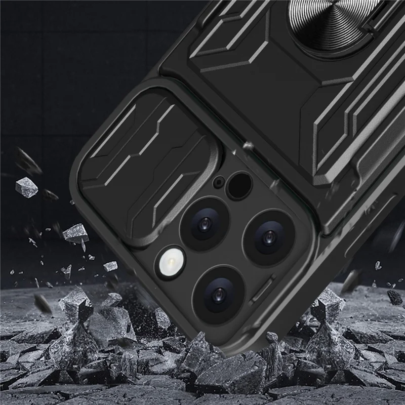 Bulk Purchasing For iPhone 16 Pro Max Case PC + TPU Kickstand Phone Back Cover with Camera Slider - Black