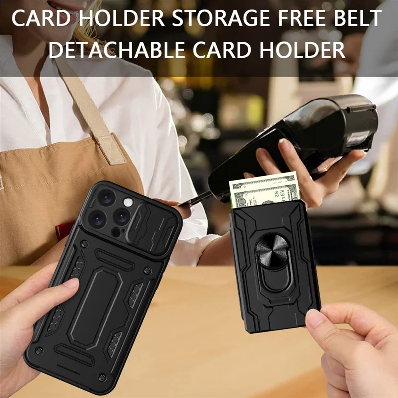 Bulk Purchasing For iPhone 16 Pro Max Case PC + TPU Kickstand Phone Back Cover with Camera Slider - Black