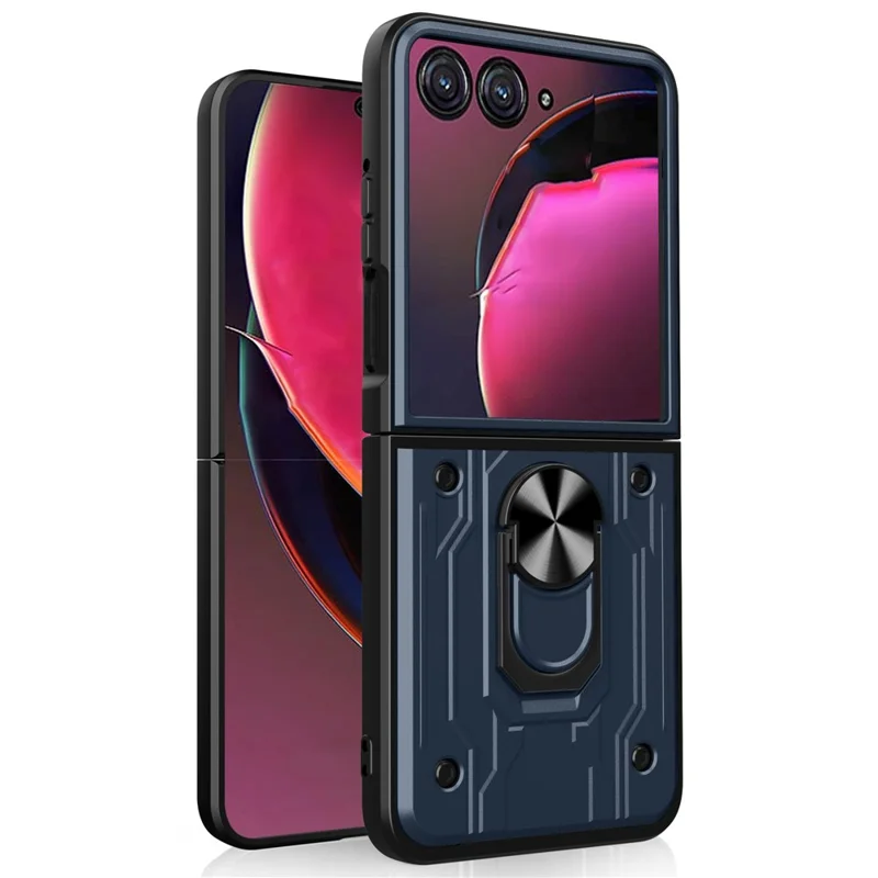 Оптовая закупка чехла для Motorola Razr 50 5G с подставкой, ПК + TPU - Титановый серый