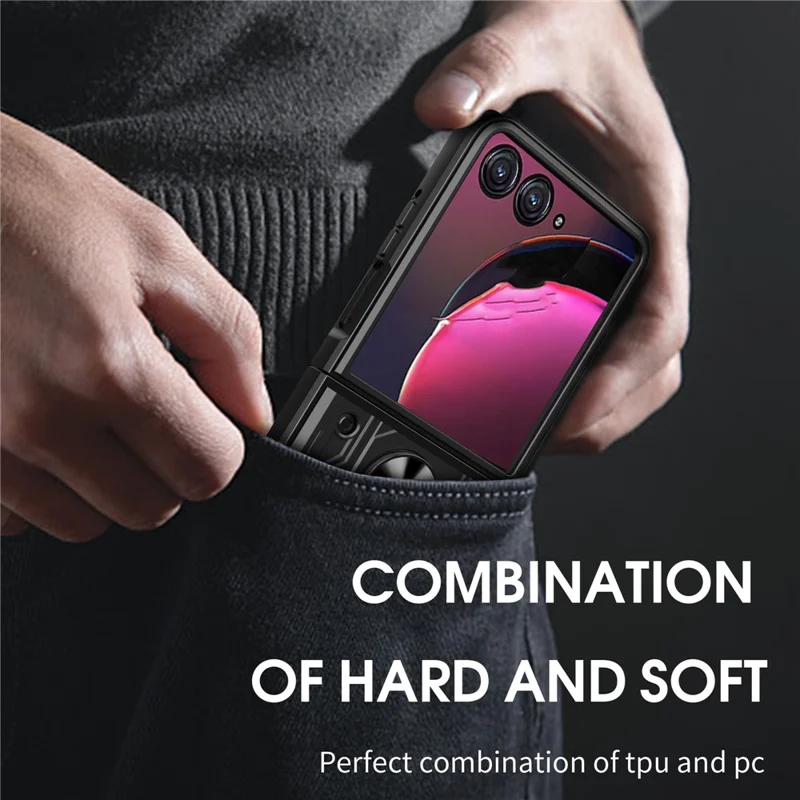 Оптовая закупка чехла для Motorola Razr 50 5G с подставкой, ПК + TPU - Титановый серый
