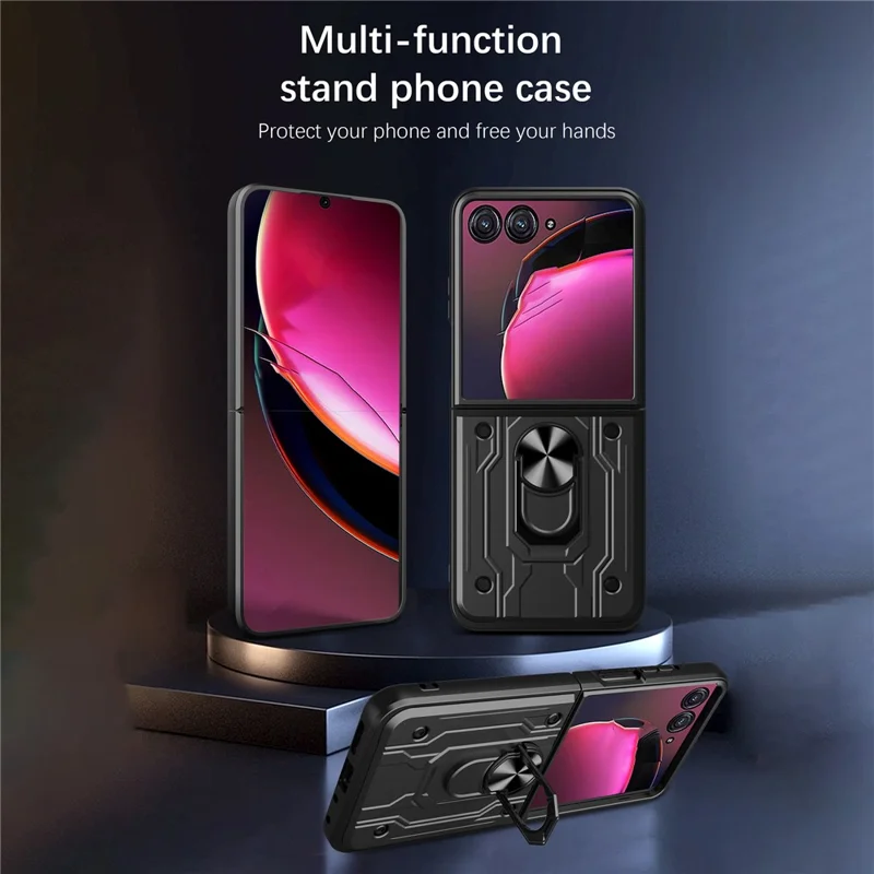 Оптовая закупка чехла для Motorola Razr 50 5G с подставкой, ПК + TPU - Титановый серый