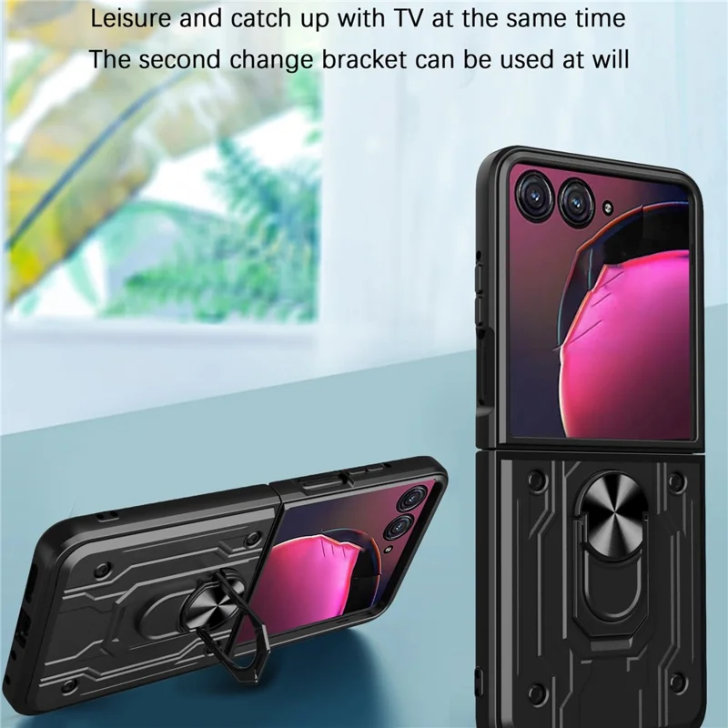 Оптовая закупка чехла для Motorola Razr 50 5G с подставкой, ПК + TPU - Титановый серый